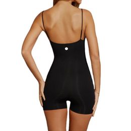 lu Women Bodysuits For Yoga Sports Jumpsuits One-piece Sport Sexy Camisole Workout Sleeveless Playsuits Fitness Casual Black Summer YW977L