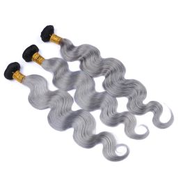 Wefts Black and Silver Grey Virgin Human Hair Weave Bundles 3Pcs Body Wave Wavy #1B/Grey Ombre Brazilian Human Hair Wefts Extensions Dar