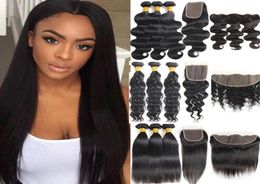 Brazilian Virgin Hair Extensions Water Deep Body Wave 3 Bundles with Closures Straight Ear to ear Lace Frontal with Bundles Brazil4219179