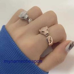 Ring Cartrres designer Never fade diamond Trendy s925 sterling silver leopard ring fashionable and atmospheric with spirit inlaid open card home head