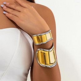 Bangle Vintage Irregular Metal Gold Silver Color Smooth Wide Open Bracelets For Women Men Hyperbole Punk Jewelry Accessories