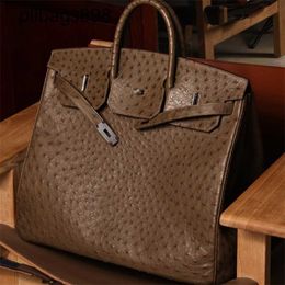 Handmade 7a Handbag Bikns Genuine Leather with portable African ostrich leatherV5H6