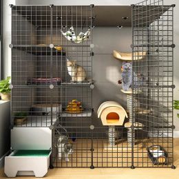 Houses Cat Carriers Home Large Can Put Litter Box Cages Villa Free Space Indoor Luxury Multilayer Cage House Dog