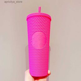 water bottle 2021 Starbucks Double CARBIE pink Tumblers Durian Laser Straw Cup Tumblers Mermaid Plastic Cold Water Coffee Cups Gift Mug304K L48