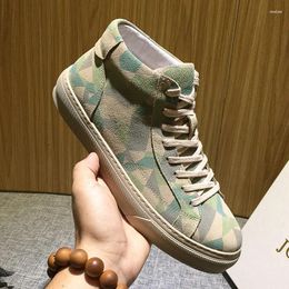 Casual Shoes Frosted Cowhide High Top Men Winter 2024 Breathable Sports Korean Version Camo Board Fashion Brand