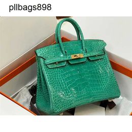 Handmade 7a Handbag Bikns Genuine Leather High gloss crocodile belly wax thread leather emperor green 25 womensAF6A