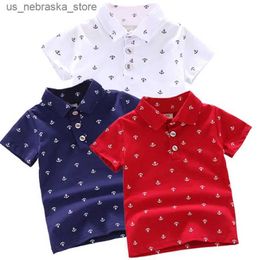 T-shirts 2024 Summer New Baby Boys Fashion Breathable Print Short sleeved Polo Collar Cotton Shirt Top Direct Shipping Q240418