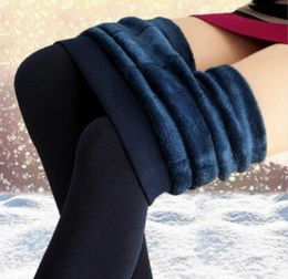 Women Winter Warm Leggings Elastic high waist plus velvet thick Artificial Slim Stretch Pants Thick Women 8 Colors8291564