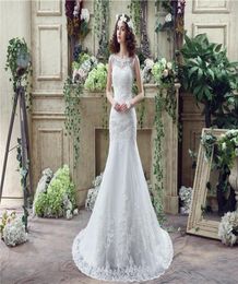 Lace Mermaid Wedding Dresses 2018 Sheer Straps White Tulle Appliques For Women Backless Bridal Gowns Vestido De Noiva3076809