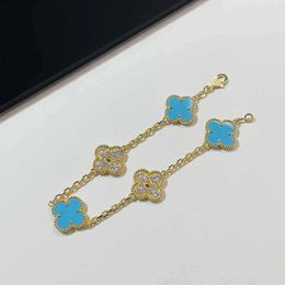 مصمم العلامة التجارية الأصلية Van Four Leaf Grass Turquoise Inter Diamond Bracelet S925 Sterling Silver Light Grade Luxury Feel Feel Handicraft مع شعار