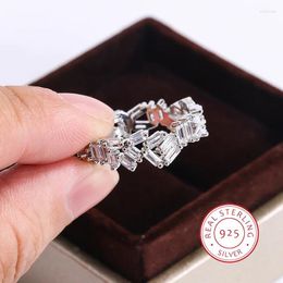 Cluster Rings Simple European And American Style Geometric White Square Diamond Super Shiny Zircon Ring Light Luxury All-match Design