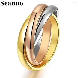 With Side Stones Seanuo 3 Ring/Set Rose Gold/Silver Circle Women Wedding Rings Fashion Stainless Steel Never Fade Lady Sexy Party Cocktail