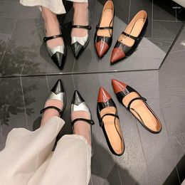 Casual Shoes 2024 Spring Women Pumps Natural Leather 22-24.5cm Length Cowhide Sheepskin Pointed Toe Mary Jane Mixed Colors Low Heel