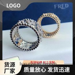 High End Jewellery rings for vancleff women and Quality Kaleidoscope Wide and Narrow Ring Set with Clover Plated 18k Gold Finger Couple Ring Original 1:1 Real Logo and bxo