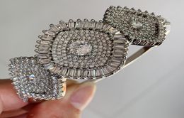 Crown Wedding Bangle Stunning luxury jewelry 925 Silver Fill Princess Cut White Topaz CZ Diamond Party Wrist Women Bracelet For Lo9914490