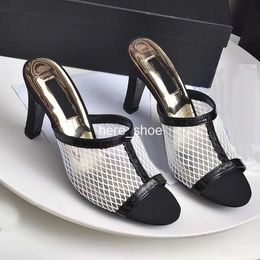 Designer luxury high Heels dress Womens Shoes Brand Slippers Patent leather Fishnet Breathable open toe fashion street style sandals