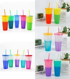 10 Styles 24oz Colour Changing Cup Magic Plastic Drinking Tumblers with Lid Straw Reusable Candy Colours Cold Cup Water Bottle CYZ283573222