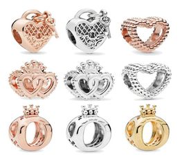 Fits Bracelets 30pcs Rose Gold Crown Hollow Heart Key Silver Charm Bead Fit Charms Bracelet Beads 925 Sterling Silver Jewellery Making6123142