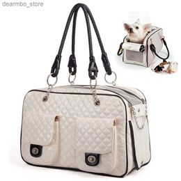 Dog Carrier Four Seasons Keep Warm Teddy Pet Ba Outin PU Plaid Pet Shoulder Ba Foldable Portable Lare Space 3D Small Pet Ba With Pocket L49