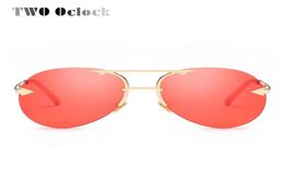 TWO Oclock Oversized Pilot Sunglasses Women Vintage Transparent Red Sun Glasses Rimless Aviation Eyewear R661672497733