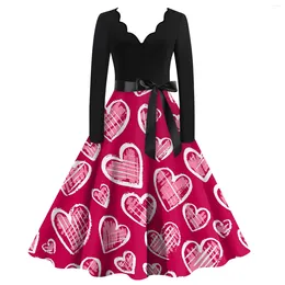 Casual Dresses Women's And Fashionable V-neck Valentine's Day Printed Vintage Dress For Fenmale Elegant Party
