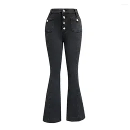 Women's Jeans Slim Fit High-waisted Pants Button Flared Hem High Waist With Zipper Closure For Streetwear