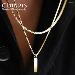 Chains ELANDIS Men's Stainless Steel Waterproof Platinum Pendant 1MM Box Chain Square Necklace In White Golden Charm Fine Gift Jewelr