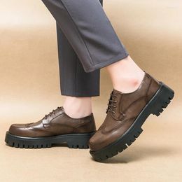 Casual Shoes Youth Trend Social Thick Soled Leather Dating Business Lace Up Mens Platform Oxford Round Toe Moccasin