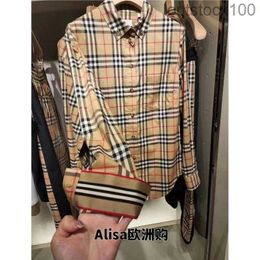 Fashion Luxury Buurberlyes Clothes for Women Men New Classic Plaid Cuff Colourful Stripe Spliced Shirt for Men Women with Brand Original Logo