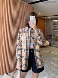 Fashion Luxury Buurberlyes Clothes for Women Men Solid Colour Patchwork Plaid Cuffs Long Sleeved Shirt Mens Womens Outerwear with Brand Original Logo