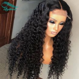 Wigs Bythair Curly Human Hair 13X6 HD Transparent Lace Front Wigs With Baby Hairs Pre Plucked Natural Hairline Black Color Deep Wave Bl