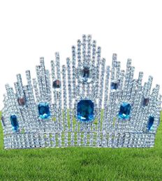 Hair Clips Barrettes Blue Crystal Miss Universe Pageant Tiaras Large Crowns Clear Rhinestone Headpiece Wedding Bridal Prom Party518409086