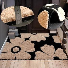 Carpets Black Flower Soft Plush Carpet Fluffy Rug Doormat Bedroom Bedside Non-Slip Living Room Mat