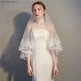 Wedding Hair Jewelry Wholesale White Ivory Two Layers Bride Wedding Veils Lace Edge Sexy Short Bridal veil