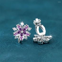 Backs Earrings Luxury Female Small Purple Zircon Stone Clip Charm Silver Colour Wedding Jewellery For Women
