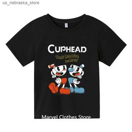 T-shirts 2024 Summer T-shirt Game Cup Head Mugman Printed Childrens T-shirt Top Fashion Casual Cartoon Boys and Girls Childrens Clothing Q240418