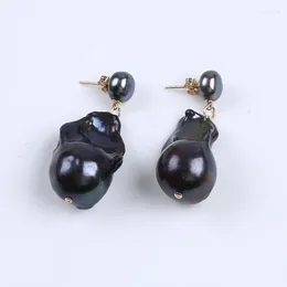 Dangle Earrings Factory Price 7-8mm Black Button Freshwater Baroque Pearls For Women Jewelry
