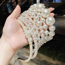 Headbands Ladies elegant full pearl headband sweet simple headband hair tie ladies headband fashion party hair accessories gift Y240417