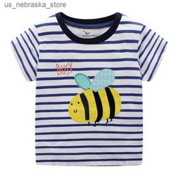 T-shirts Jumping Meters New Arrival Bee Decal Hot Selling Stripe Girl T-shirt Summer Childrens Clothing Top T-shirt Q240418