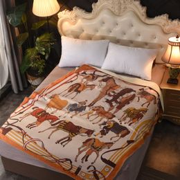 All-match Horse Style Printed Lambswool Blanket Thickened Warm Style Blanket New Sofa Blanket Light Luxury