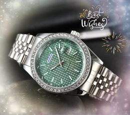 Popular Selling unisex day date time week watch three stiches Crystal Diamonds Ring Dot Bezel Men Clock Women Quartz Battery Ladies President Chain Bracelet watches