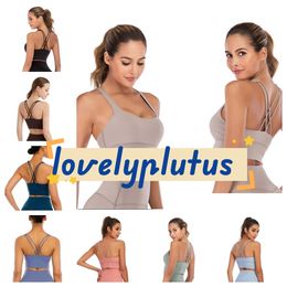 Sports Bra Tank Tops for Women, Criss-Cross Back Padded Strappy Sports Bras Medium Support Yoga Bra with Removable Cups