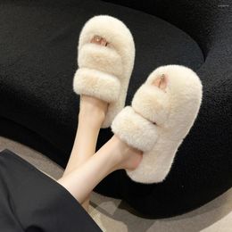 Slippers Thick Bottom Fluffy Female 2024 Autumn And Winter Large Size One Word Indoor Warm Cotton Mop Wholesale