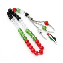 Decorative Figurines Islamic Crystal Prayer Beads 33 Pieces 8mm 10mm Palestinian Flag Colour Red Green White Black Muslim