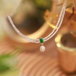 Chains 38 5mm Long Double Layer Natural Shell Beads Choker7-8mm High Light Quality Water Drop Shape Freshwater Pearl Necklace For Women