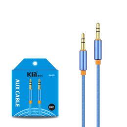 1m Nylon Jack Aux Cable 3.5 mm to 3.5mm Audio Cable Male to Male Kabel Gold Plug Car Aux Cord for Samsung xiaomi With Packing