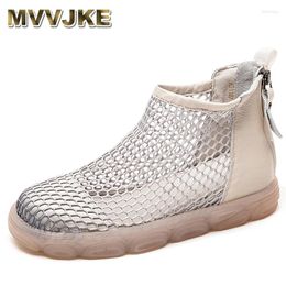 Sandals Fashion Mesh Genuine Leather Shoes Woman Flat 2024 Breathable Cool Boots Summer Women