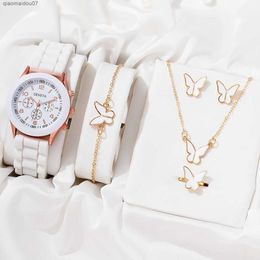 Other Watches Luxury Watch Women Necklace Earrings Bracelet Set Watches Butterfly Silicone Strap Ladies Quartz WristWatch No BoxL2404