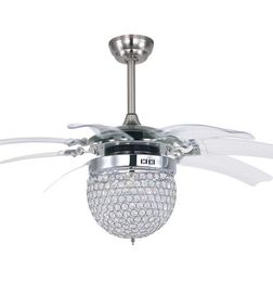 Modern Crystal Folding Ceiling Fan Lamp Fashion Invisible Fans with LED Light Minimalist Mute Remote Control 903433570