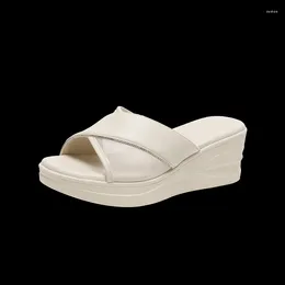 Slippers High-Heeled Shoes Lady Ladies' Med Slipers Women Shallow Platform Soft Flat Slides Rubber Female